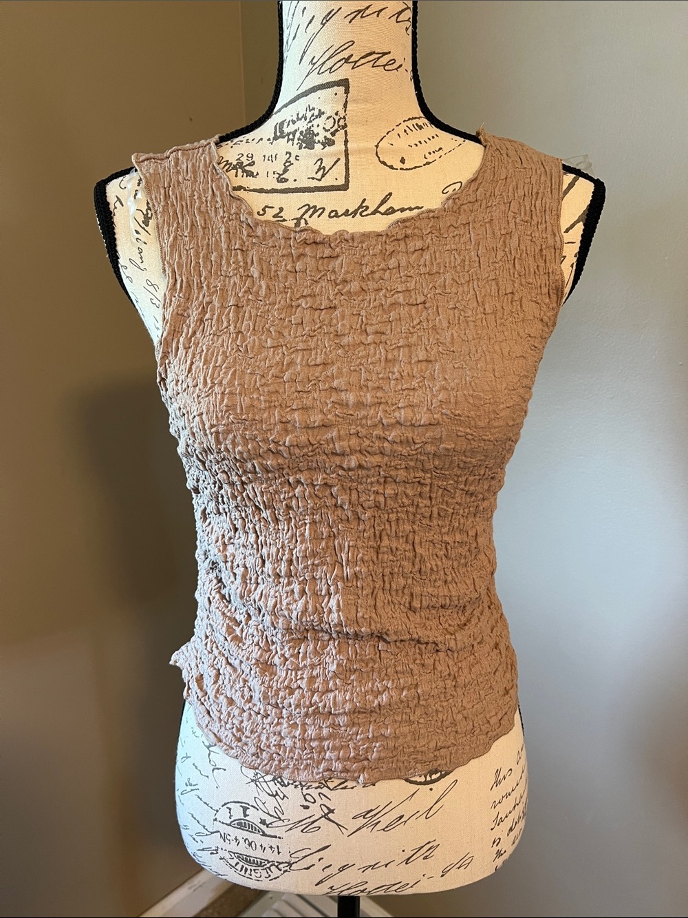 Smocked Sleeveless Tank Top - Taupe-NWT